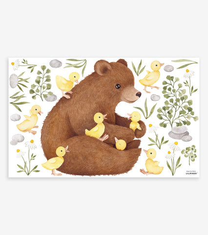 LUCKY DUCKY - Stickers muraux - Ours brun et canetons