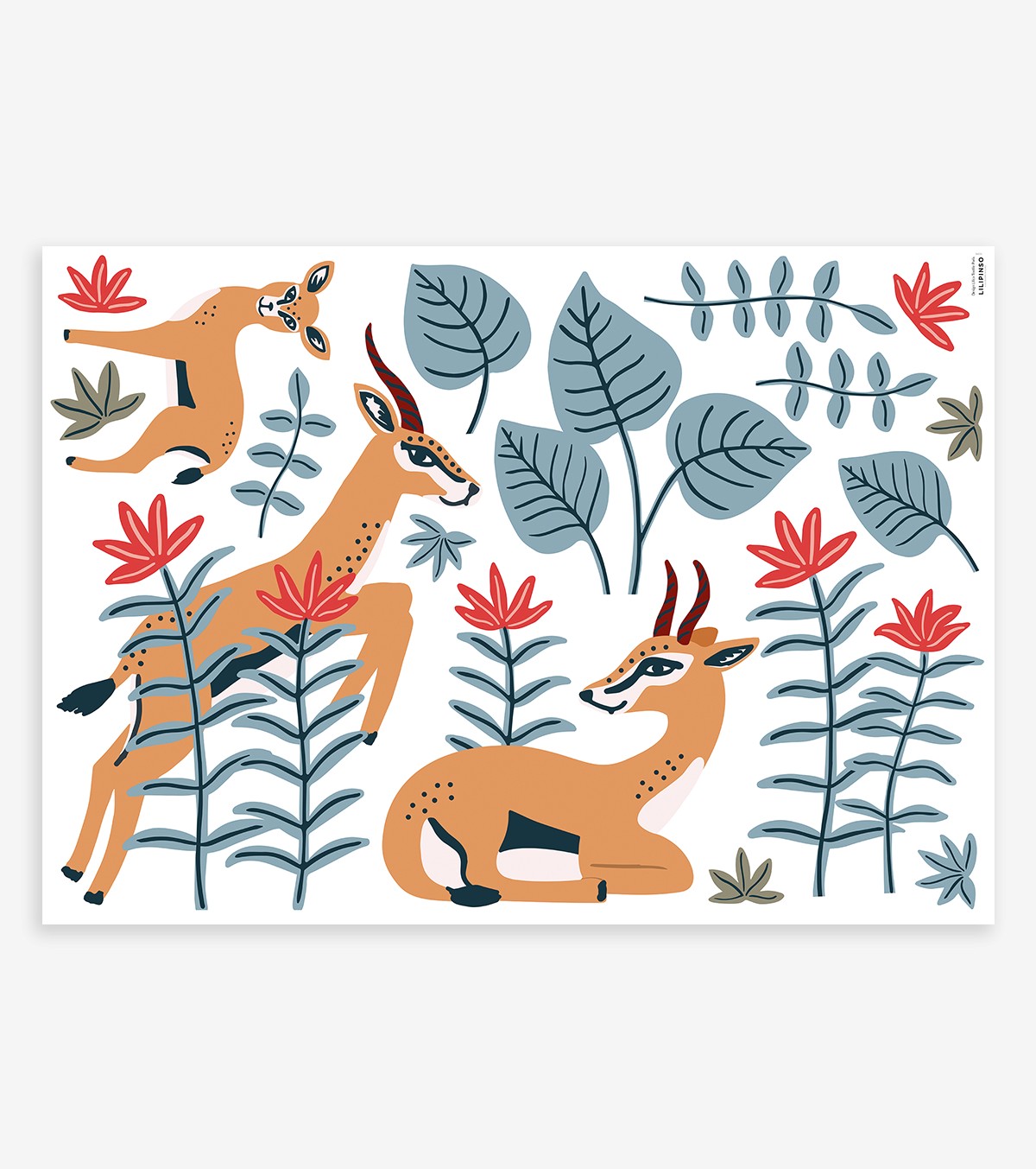 TANZANIA - Stickers muraux - Gazelles, fleurs et feuilles