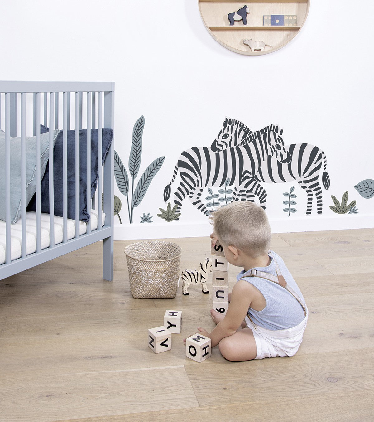 Stickers muraux zèbre et palmes, décoration chambre bébé Lilipinso