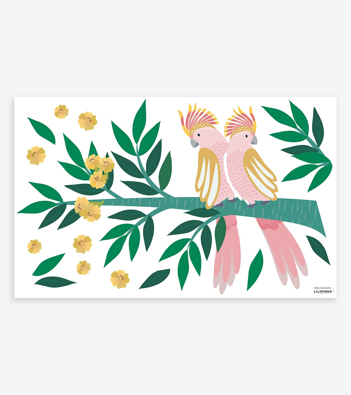 RIO - Stickers muraux - Perroquets rose et feuilles