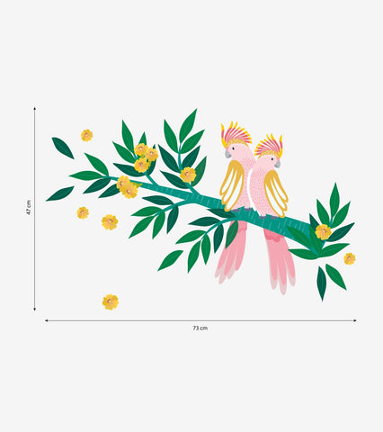 RIO - Stickers muraux - Perroquets rose et feuilles