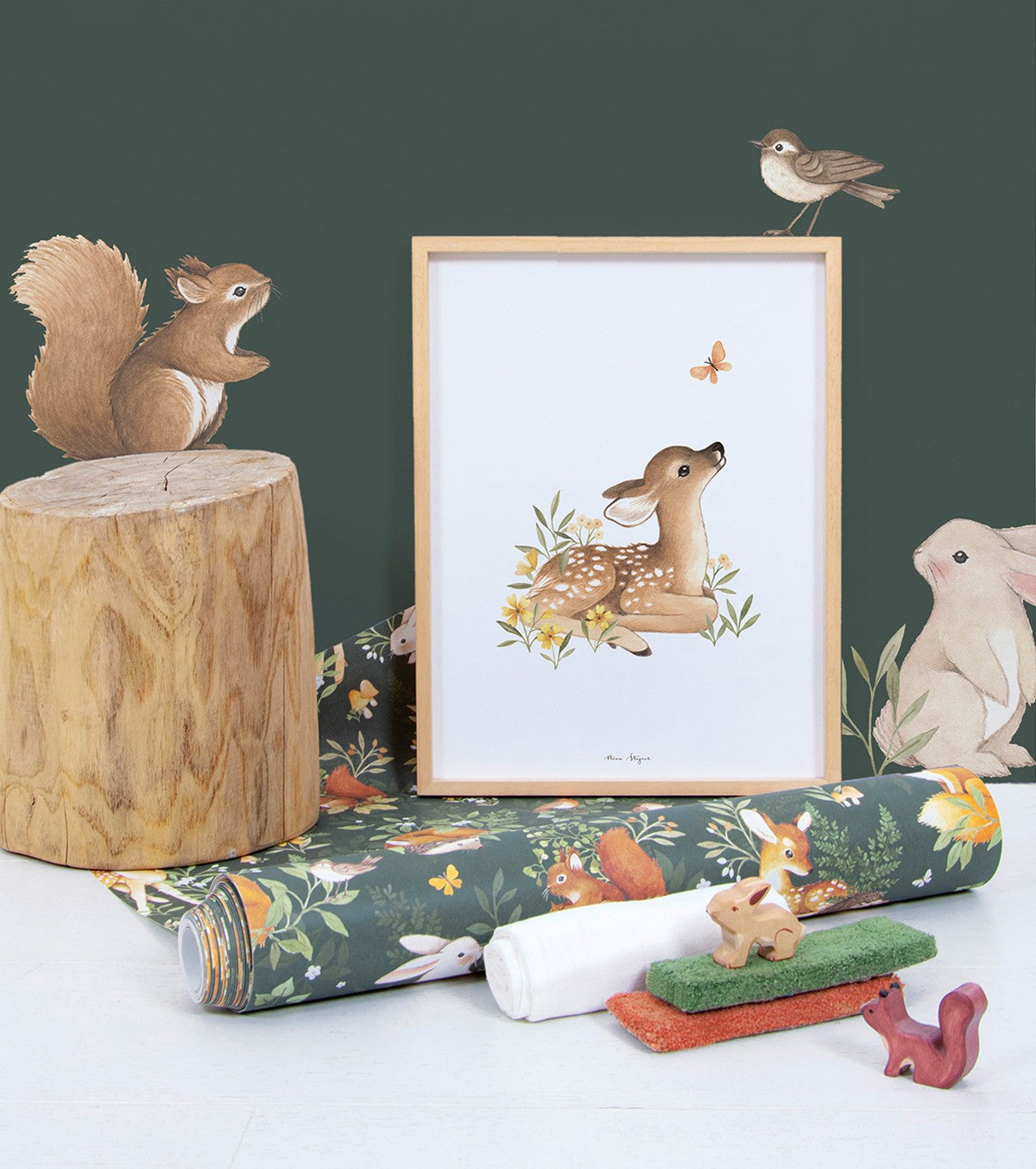 Stickers Chambre  Forêt renard, lapin, fleurs - Déco Lilipinso