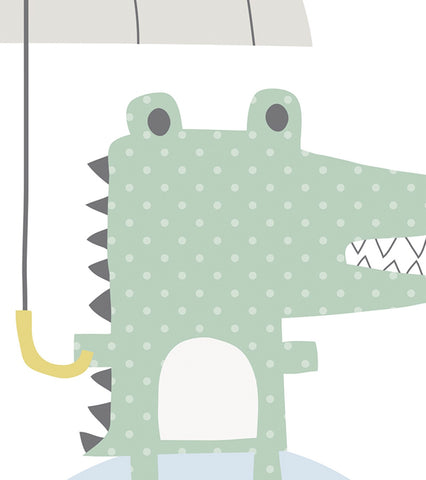 SMILE IT'S RAINING - Affiche enfant - Crocodile et son parapluie