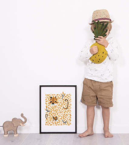 HIDE & SEEK - Affiche enfant - Tigre et feuilles