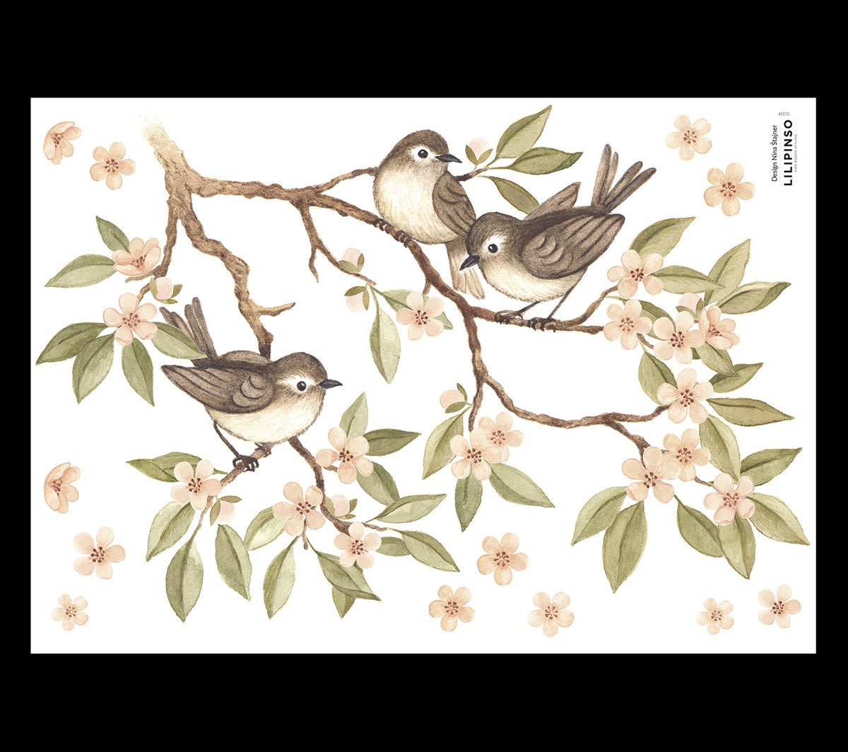 OH DEER - Stickers muraux - Branche fleurie et oiseaux