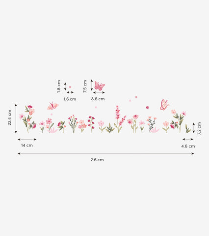 Stickers muraux fleurs et papillons magenta Couleur rose Lilipinso