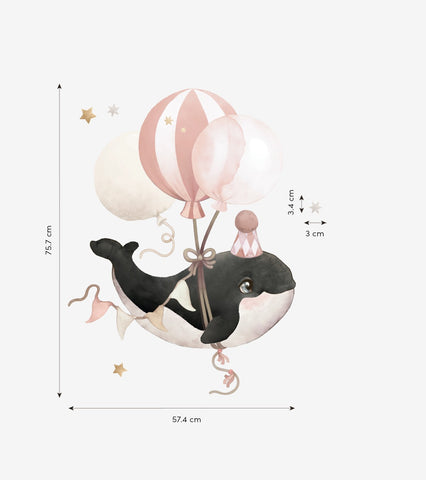 SELENE - Grand sticker - Orque et ballons (rose)