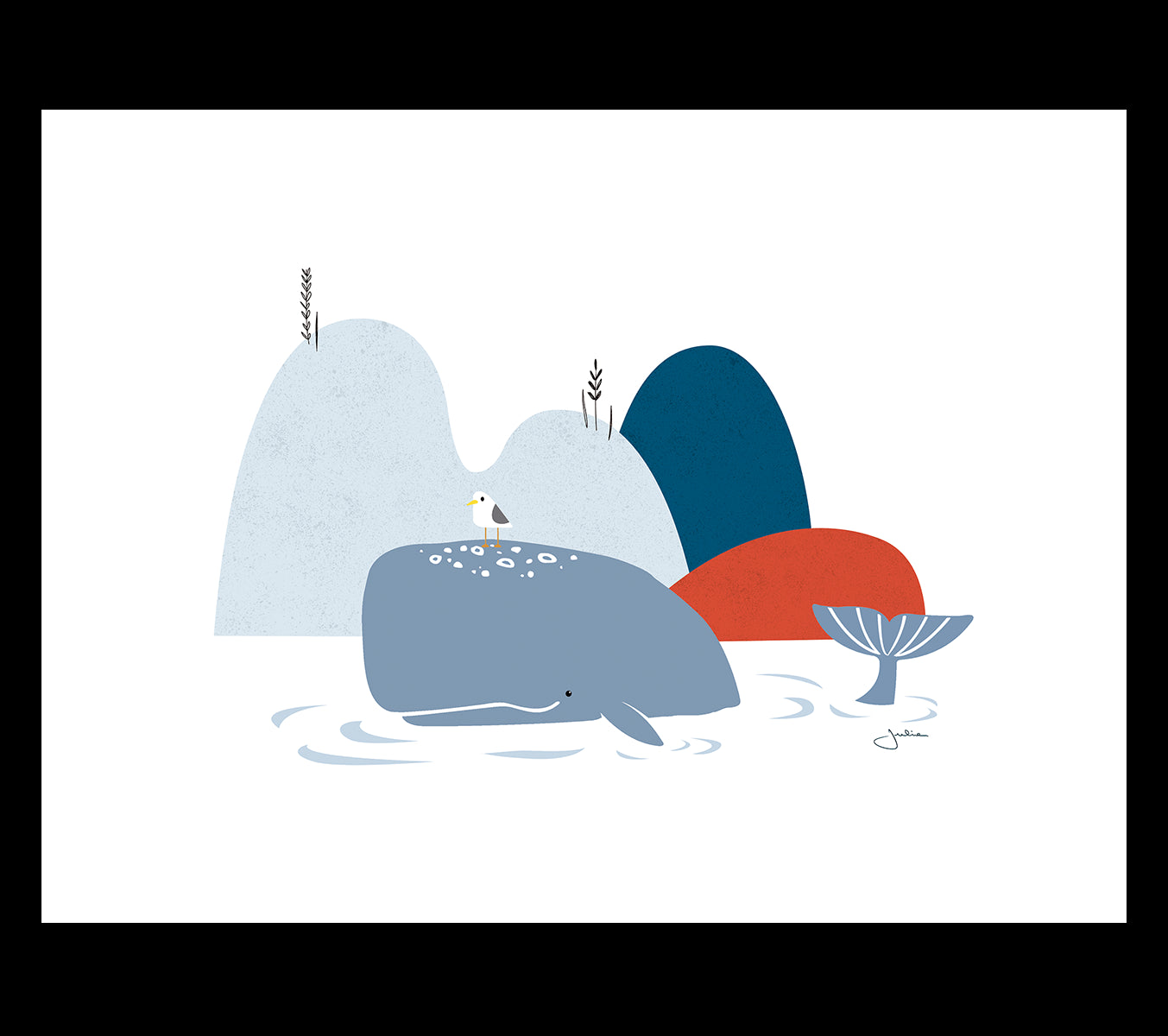 WILD ISLAND - Affiche enfant - Baleine et rochers