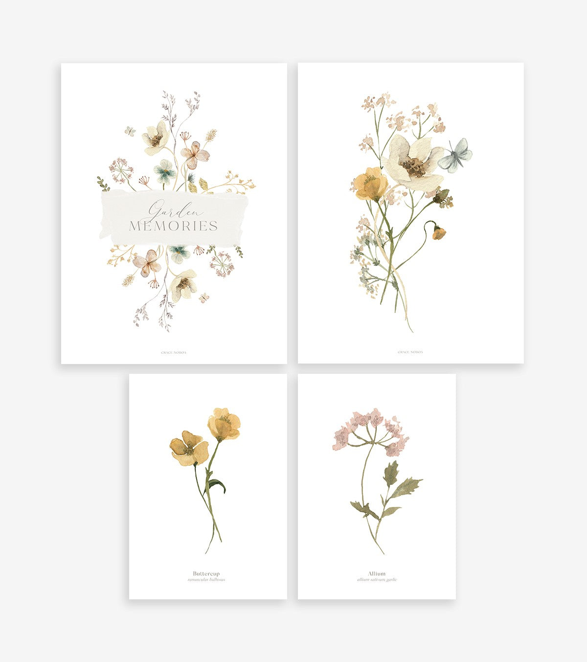 MADEMOISELLE - Lot de 4 affiches enfant - Fleurs botaniques