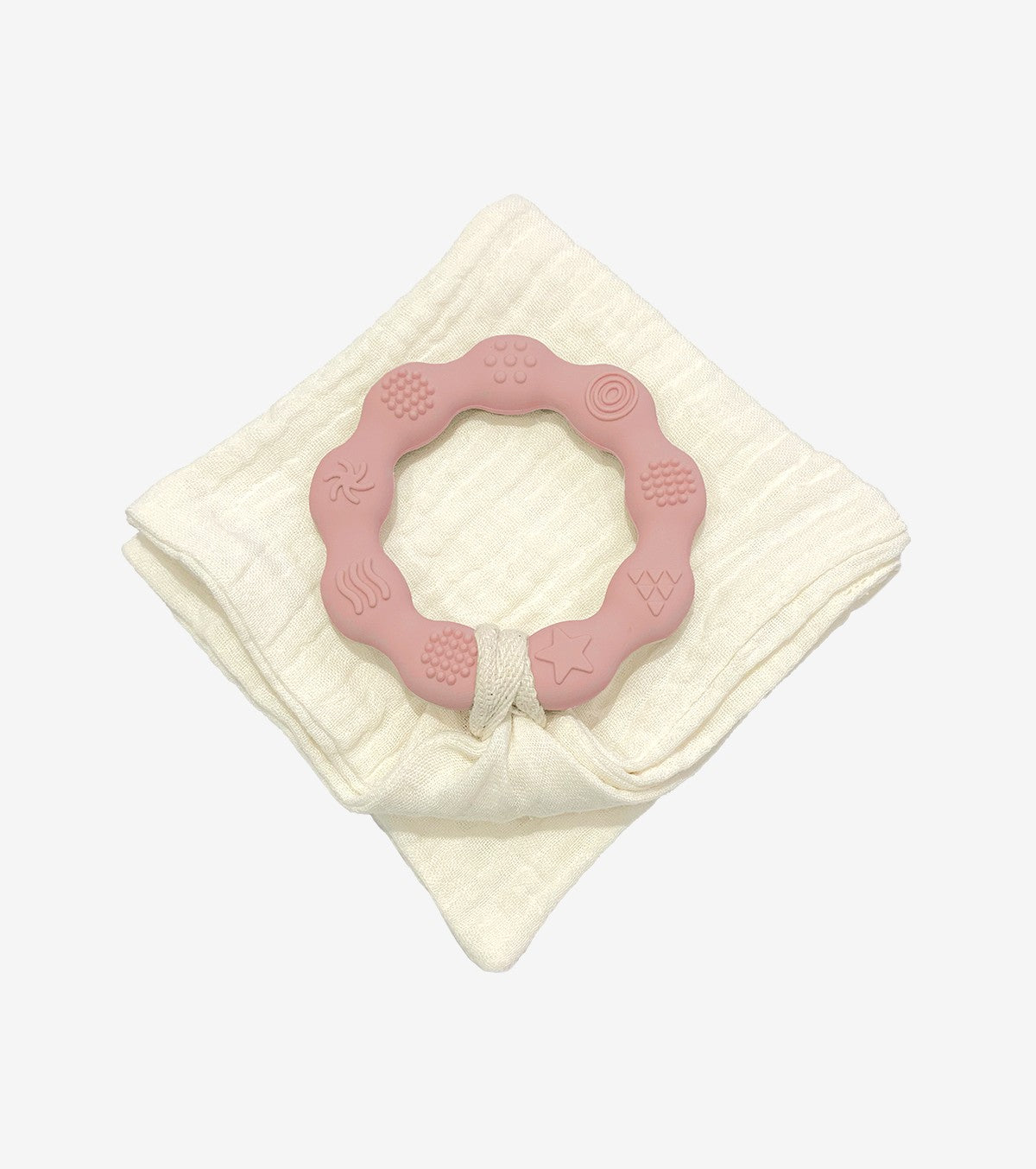 Anneau de dentition vieux rose et son lange