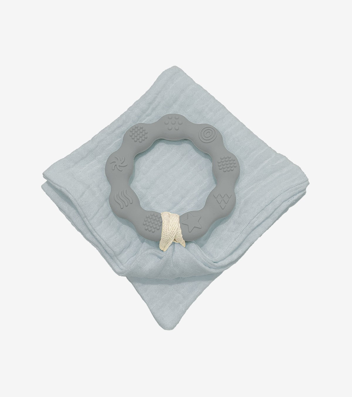 Anneau de dentition gris et son lange